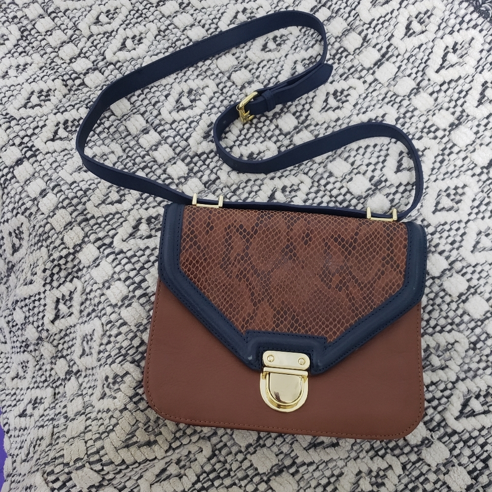 MASSIMO DUTTI Animal Print Leather Satchel Purse Bag